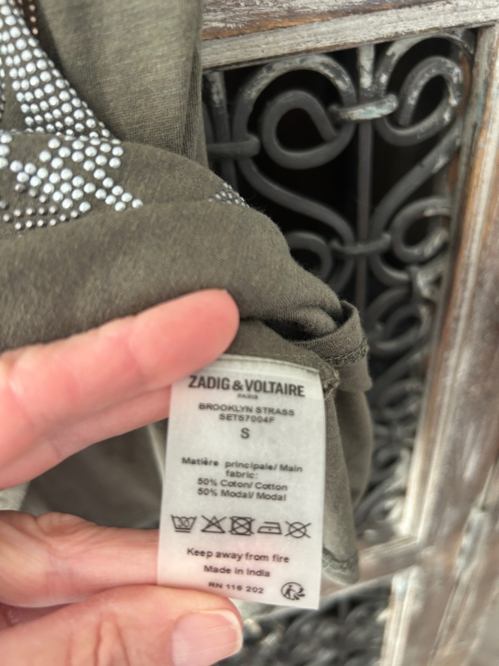 Zadig & Voltaire Olive Green V-Neck Embellished Skull Tank - Picture 3 of 5